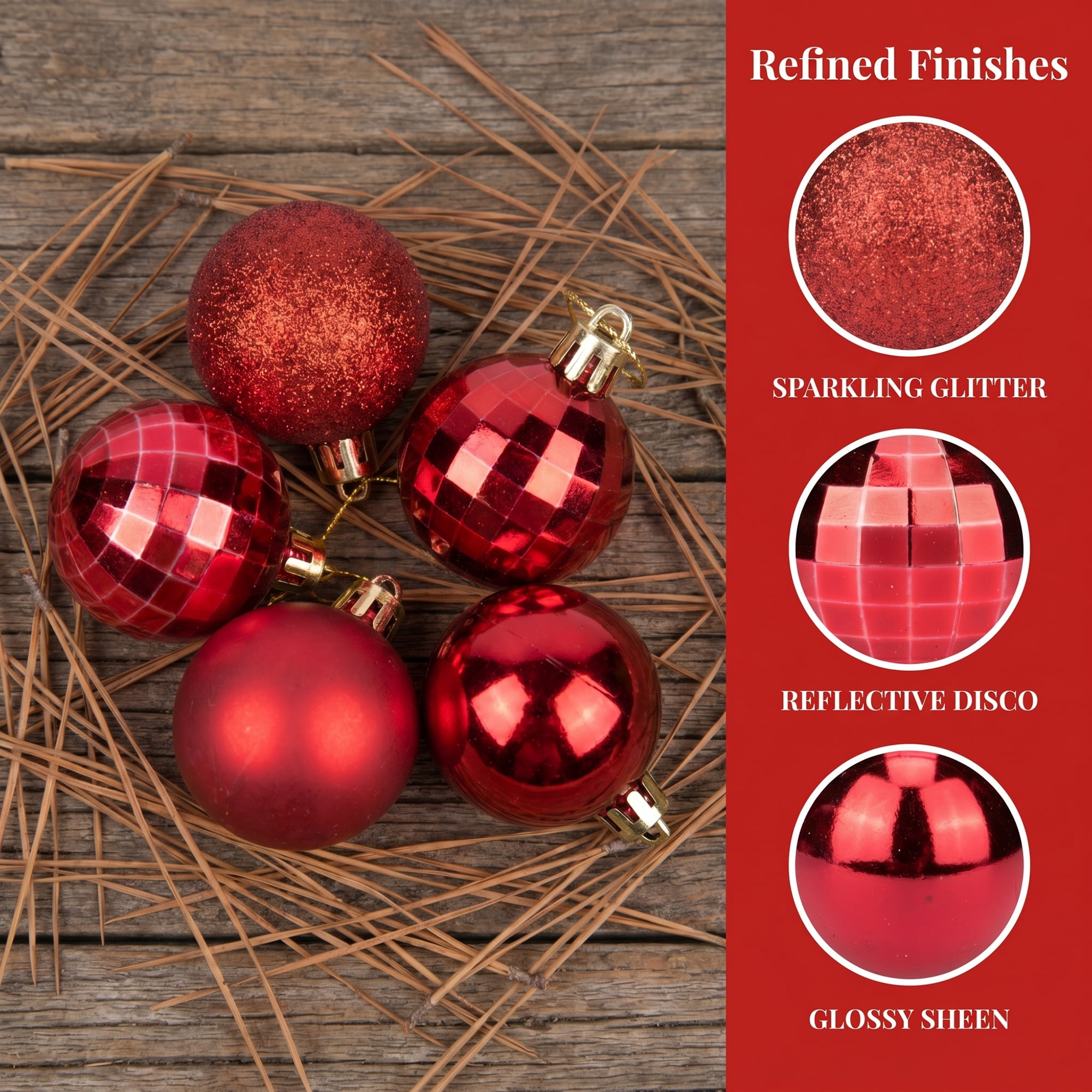 Unique Bargains 24Pcs Christmas Tree Hanging Baubles Shatterproof Ornaments Red 1.6"