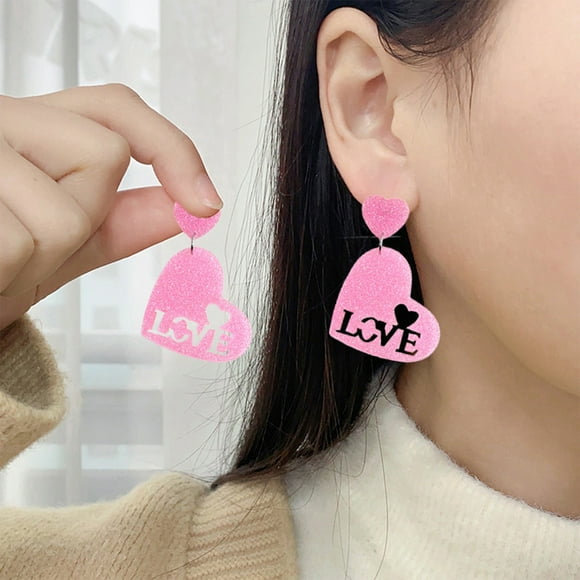 Pendientes colgantes de corazón | Joyería romántica de plástico ligero para mujeres | Tendencia rosa de moda | Versátil para uso diario, noche de cita, regalo de San Valentín | Paquete de 2