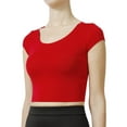 thumbnail image 2 of J. METHOD Women's Short Sleeve Scoop Neck Crop Top Solid Basic Casual Cropped T Shirts NEWT18 Red M, 2 of 6