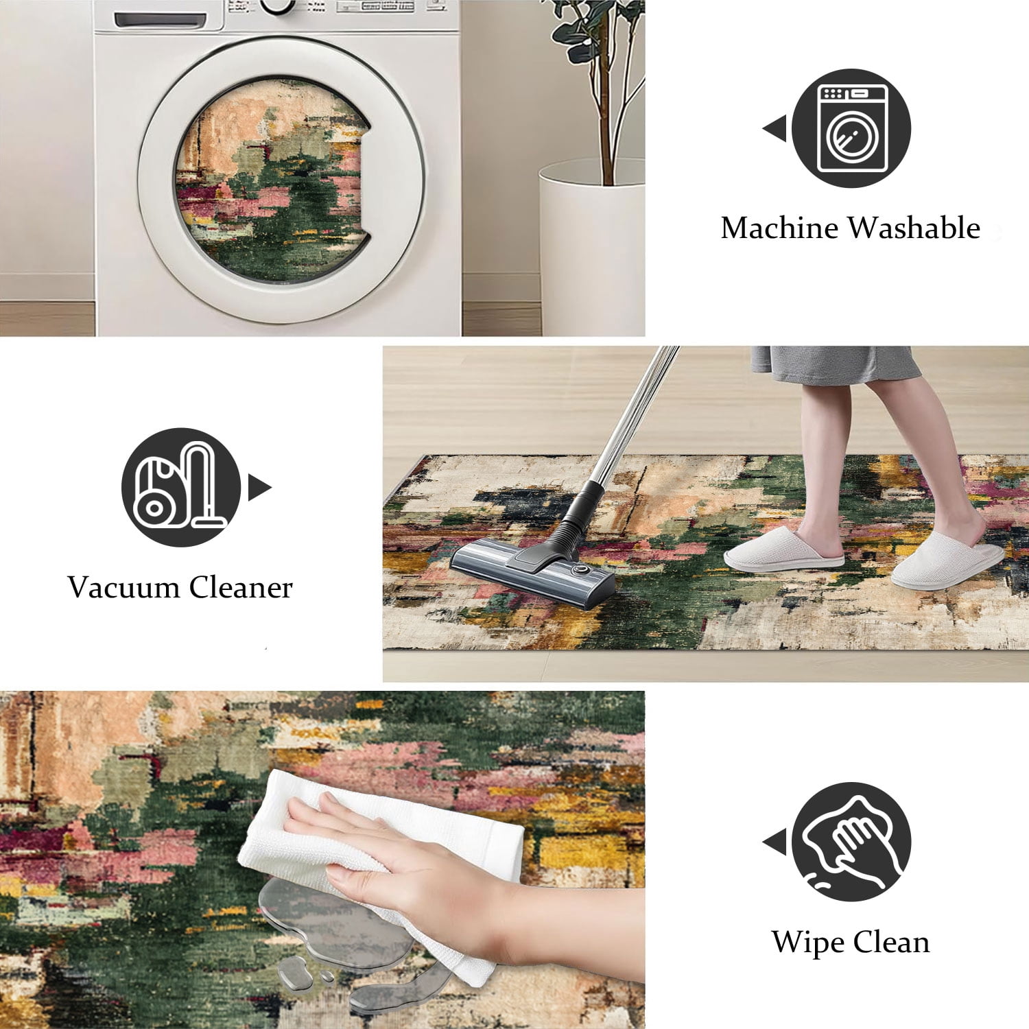 3 Piece Kitchen Rug Set, Non-Slip And Washable, Abstract Pattern Kitchen Hallway Rug, Soft And Comfortable, Suitable For Sinks, Floors, Entrances, Hallways and Bathrooms