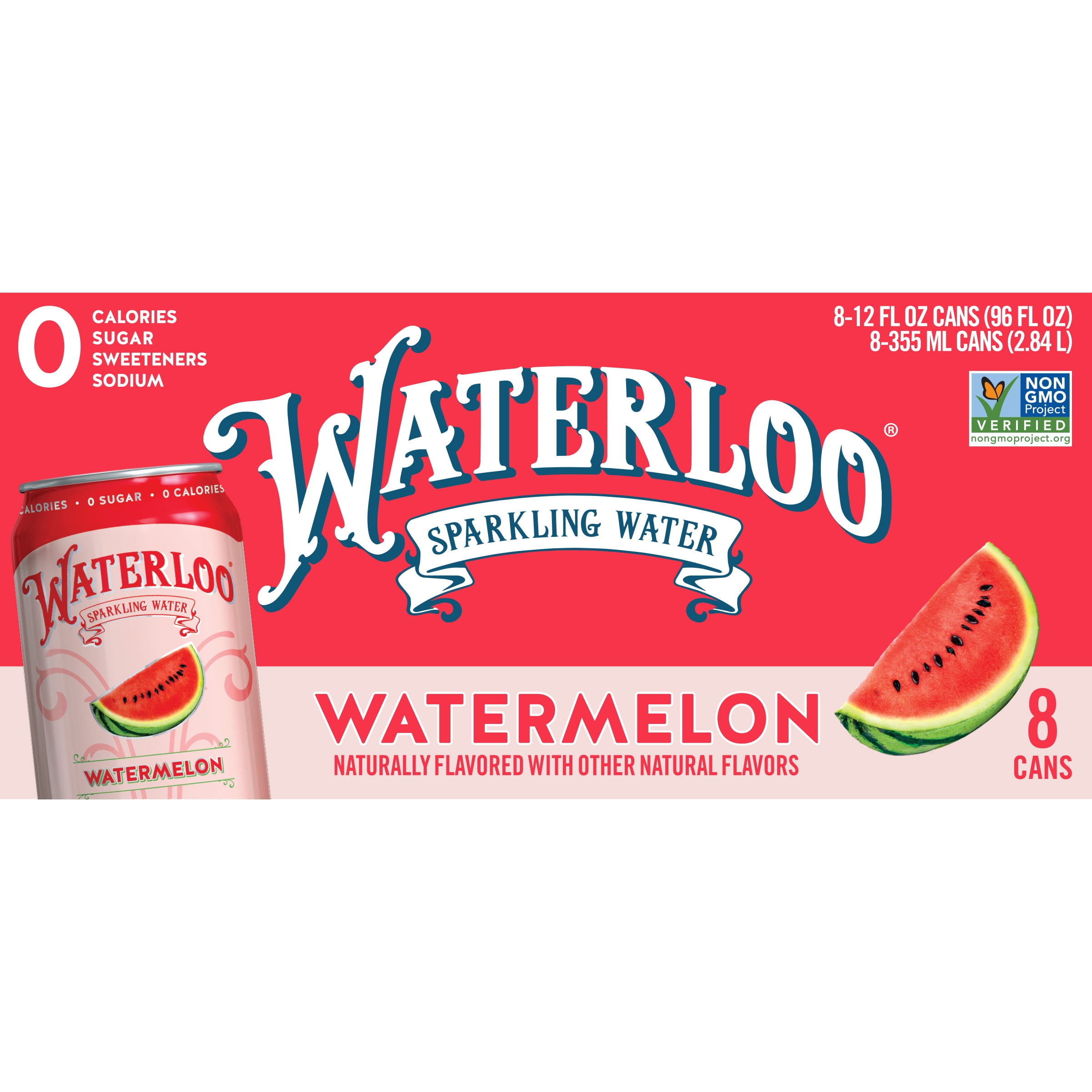 Waterloo Sparkling Water, Watermelon, 12 fl oz, 8 pack cans