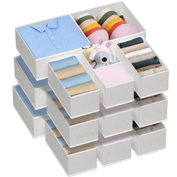 Organizador De Cajones De Ropa, Organizador De Almacenamiento De Armario De Tela Plegable, Divisores De Cajones De Tocador Para Ropa De Niños (Gris claro-18 Piezas)
