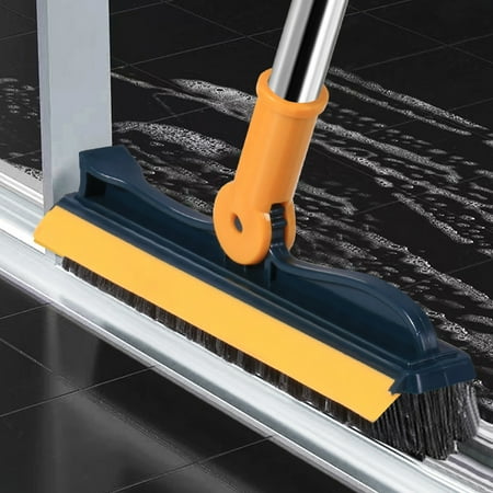 

Nhthy 2-in-1 V-Shape Floor Scrub Brush with Squeegee 180° Rotating Stiff Bristle Grout Cleaning Brush Multifunctional Tile and Shower Cleaning Tool with Handle. Blue