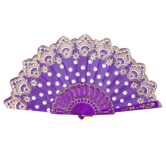 Paper Fans Set - Paper Fan Case - Chinese Style Dance Wedding Party Lace Silk Folding Hand Held Flower Fan Purple - 1 Chinese-Style Gold-Embossed Folding Fan, Purple