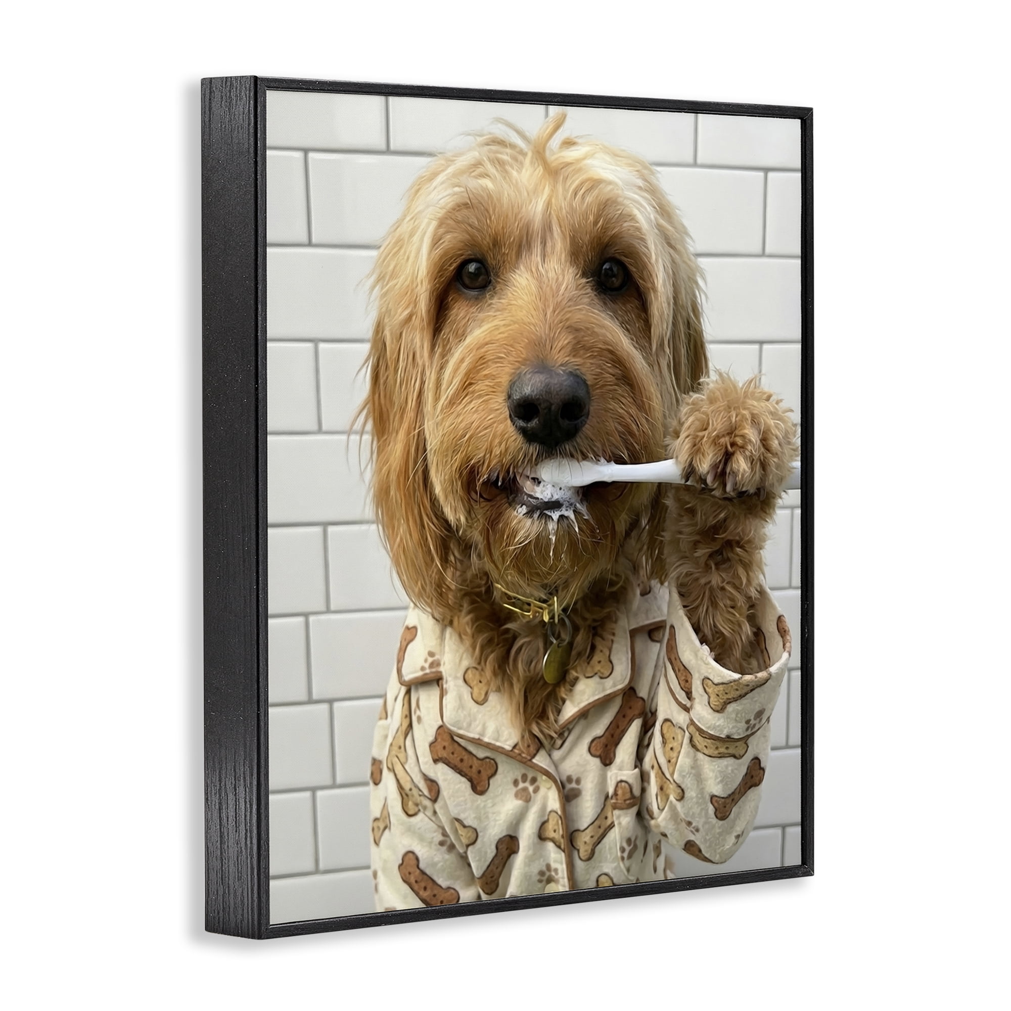 Stupell Industries Realistic Dog Brushing Teeth Black Framed Giclee Art, design by Abigail Walker