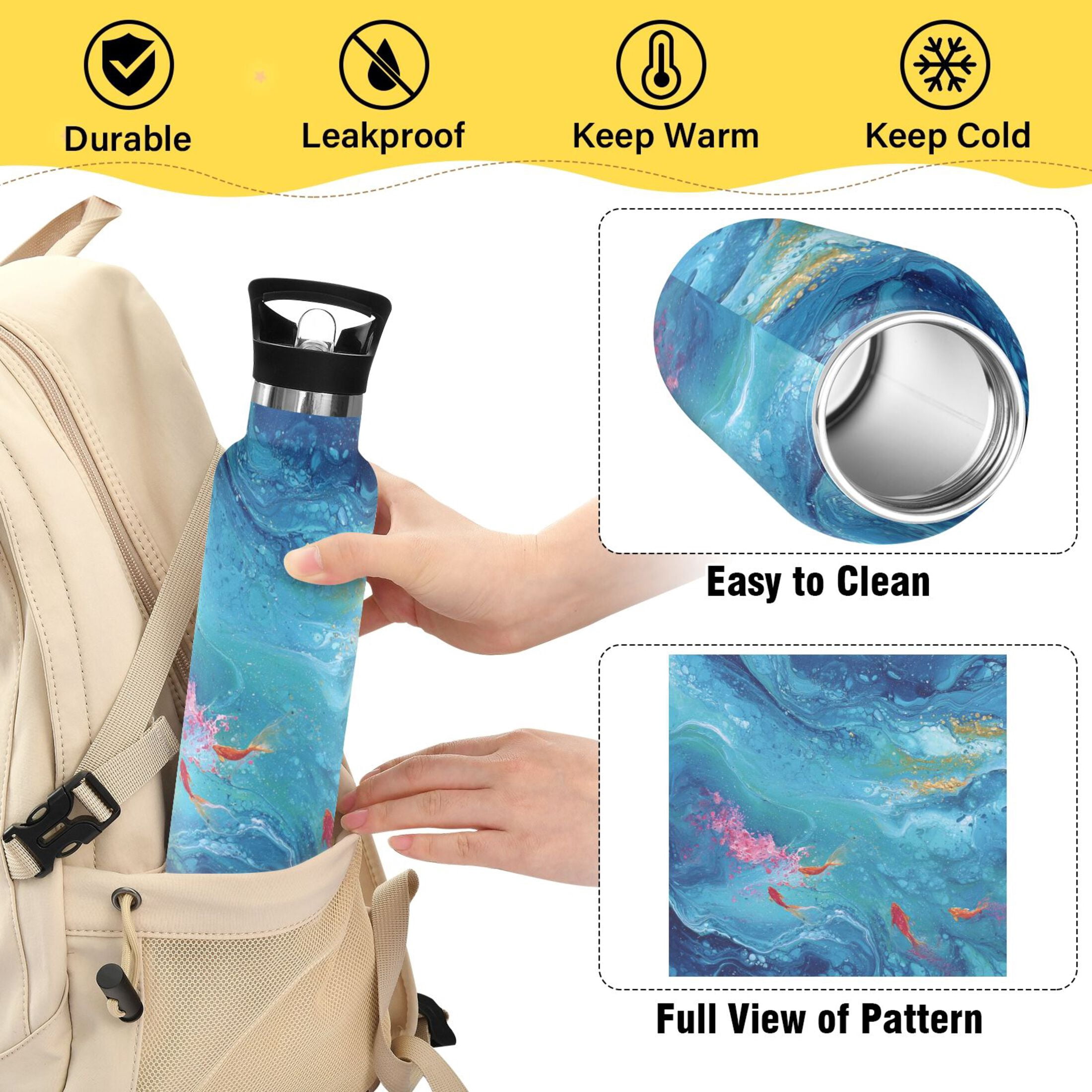 Kids Insulated Stainless Steel Sports Water Bottle 600ml Blue Vortex