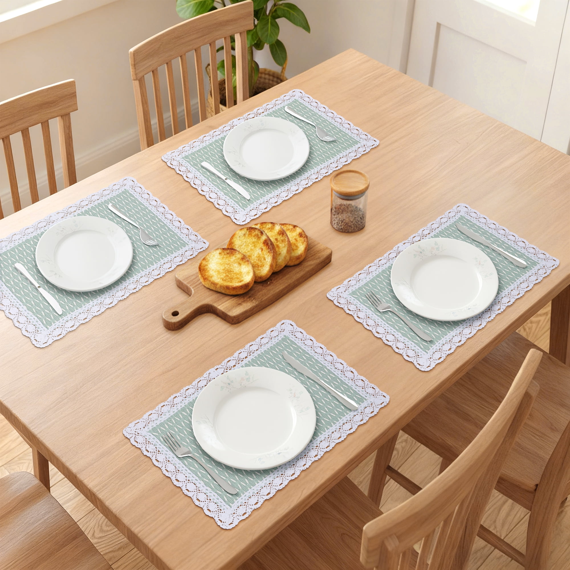 Unique Bargains Rustic Set of 4 Rectangle Woven Placemats Green 17.7x11.8inch