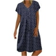 thumbnail image 1 of Summer Dress Saving! Women's Casual Plus Size V-Neck Printing Biscuits Loose Casual Short Sleeve Dress Dark Blue XXL, 1 of 4
