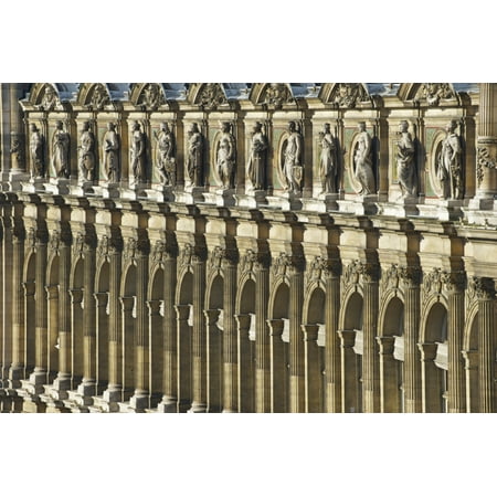 Ornate facade of a building with columns and statues of men in a row Paris France Canvas Art - Ingrid Rasmussen  Design Pics (19 x