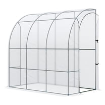 7' x 4' x 7' Outdoor Lean to Greenhouse, Walk-In Green House Plant with Roll-up Window, PE Cover, White