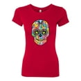 thumbnail image 2 of Wild Bobby Dean Russo Colorful Sugar Skull Streetwear Women Slim Fit Junior Tee, Red, Small, 2 of 5