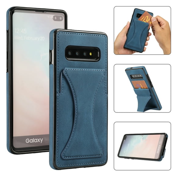 TOP SHE Case for Samsung Galaxy S10e (SM-G970) Cell Phone (5.8 Inch) - Synthetic Leather Protective Case with Card Slot / Kickstand, Slim Fit Lightweight Simple Fashion Cover (Blue)