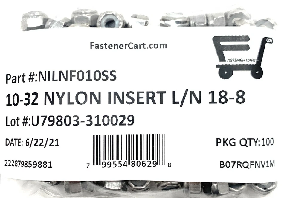 KLYNE - (100) 10-32 Stainless Steel Nylon Insert Lock Nuts - Fine Thread Unf 10-32