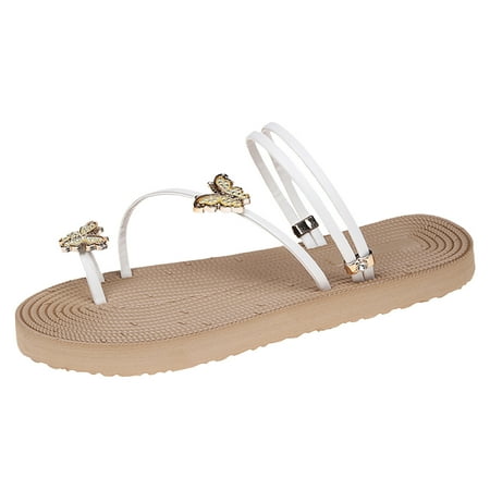 

Women Summer Slip On Casual Open Toe Flat Soft Bottom Butterfly Decoration Two Wear Slippers Shoes Sandals