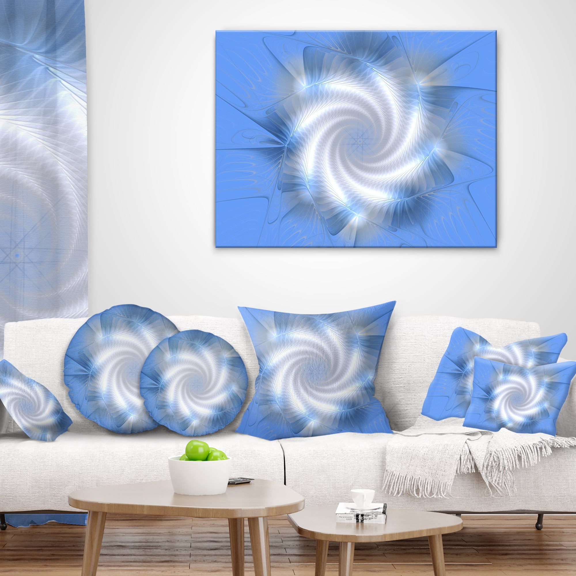 Designart White and Blue Fractal Star Flower - Floral Throw Pillow - 12x20