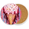 thumbnail image 3 of Ice Cream Pink Coasters Absorbent Moisture Non-Slip Drink Coaster Ceramic Stone with Cork Base Desktop Protection, 4PCS, 3 of 6