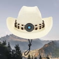 thumbnail image 2 of XINPING Women's Western Straw Cowboy Sun Hat, Wide Brim UV Protection Beach Vacation Hat with Beaded Band and Adjustable Chin Strap for Outdoor Activities, 2 of 4