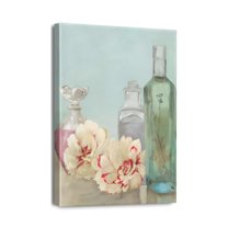 Elegant Bathroom Decor Wall Art 12X16inch Farmhouse Flower Pictures with Pink Poppy Vase & Bath Towel on Blue-White Canvas Prints, Framed Artwork Perfect for Bedroom Enhancement
