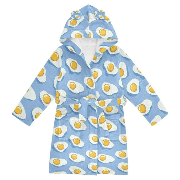 FORMRS Niños Bathrobe Unisex Hooded Robe Soft Plush Pajamas Sleepwear, Size 2-3T, Playful Fried Eggs