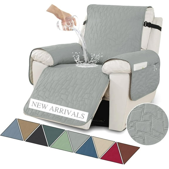 Aorsher Nonslip Reclining Covers, 100% Waterproof Recliner Chair Covers with Elastic Straps, Washable Recliner Cover with Pockets, Furniture Protector for Pets Dogs