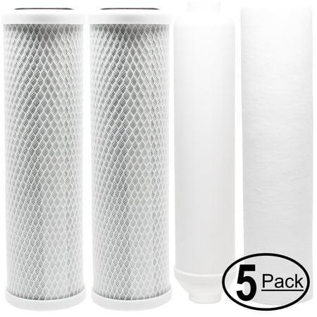 

5-Pack Replacement for Filter Kit for Topway Global (TGI) TGI-545P RO System - Includes Carbon Block Filters PP Sediment Filter & Inline Filter Cartridge - Denali Pure Brand