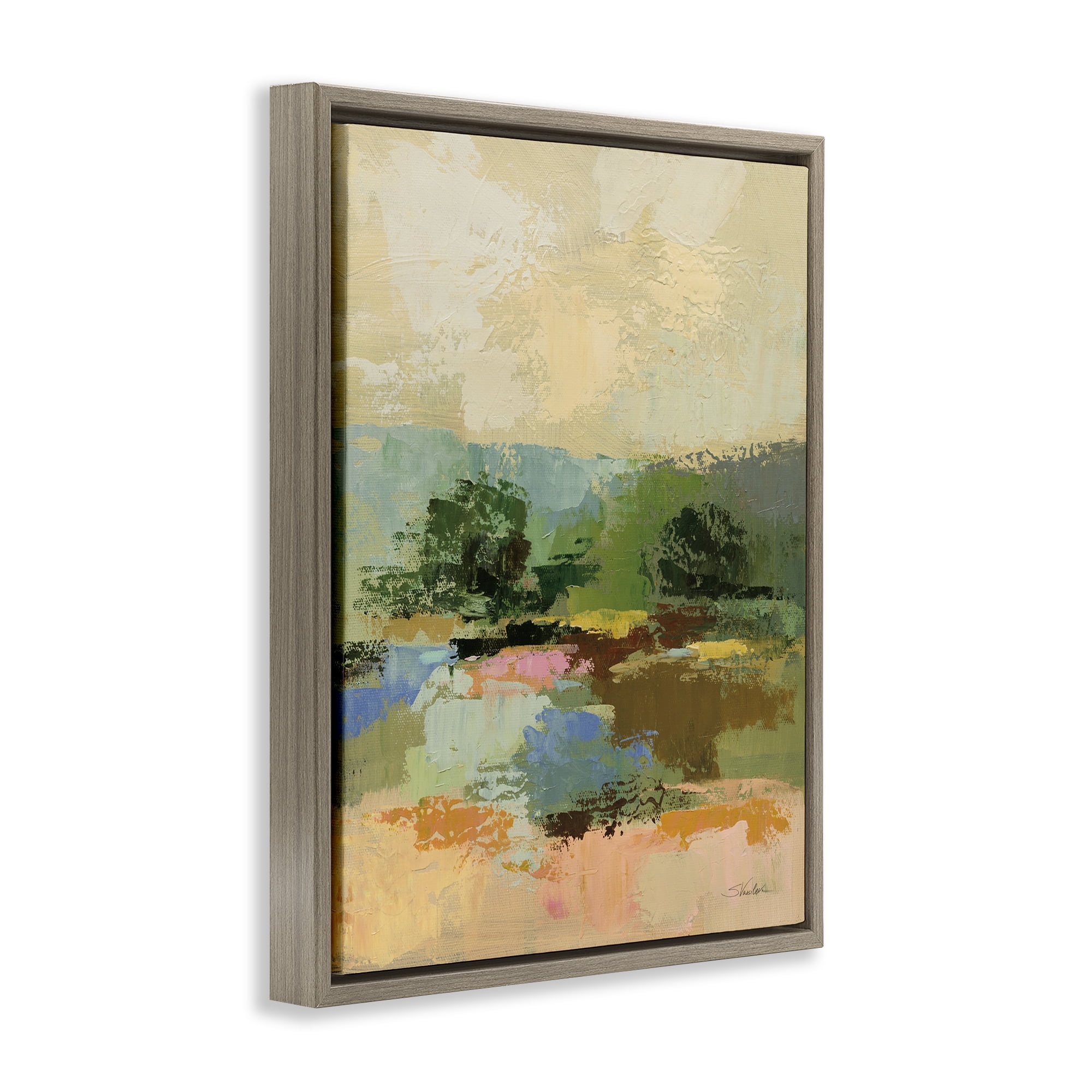 Stupell Industries Across The River Abstract Landscape Painting Brown Floater Framed Art Print Wall Art, 25 x 31