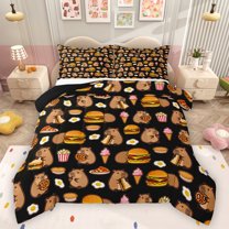 Homewish Black Cartoon Capibara Bedding Comforter Set, Fast Food Hamburger Twin Comforter Sets, Teens Kids Boys Girls Reversible Bedding Set, Microfiber Bedroom Decor, 2 Pieces