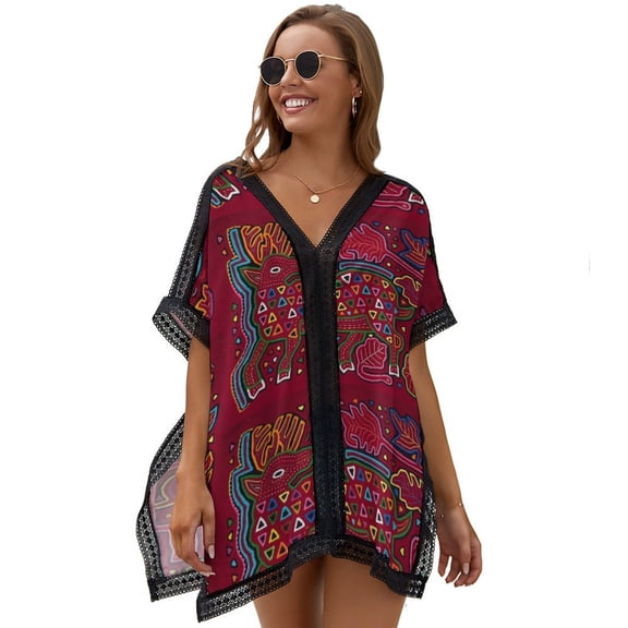 Mola De Panama Deer Women's Swimsuit Coverup Summer Beach Cover Up Bathing Suit Dress