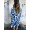 thumbnail image 4 of Womens Boho Midi Dress Summer V Neck Floral Print 3/4 Sleeve Casual Flowy Loose Fit Pleated Beach Sundress Blue S, 4 of 6