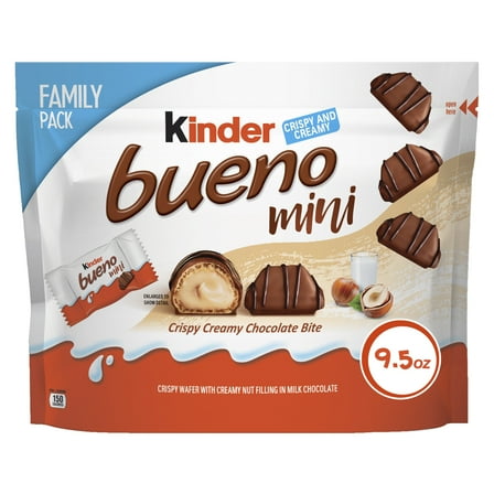 Kinder Bueno Mini, Milk Chocolate and Hazelnut Cream, Family Pack, Individually Wrapped Chocolate Bars, 9.5 oz