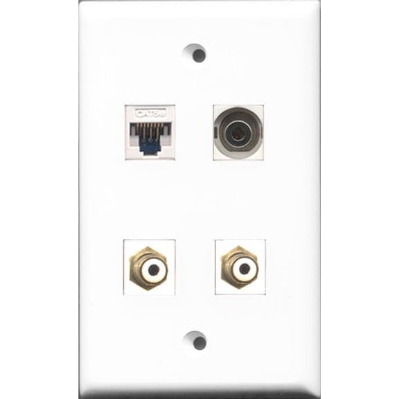 RiteAV - 2 Port RCA White and 1 Port 3.5mm and 1 Port Cat5e Ethernet White Wall Plate