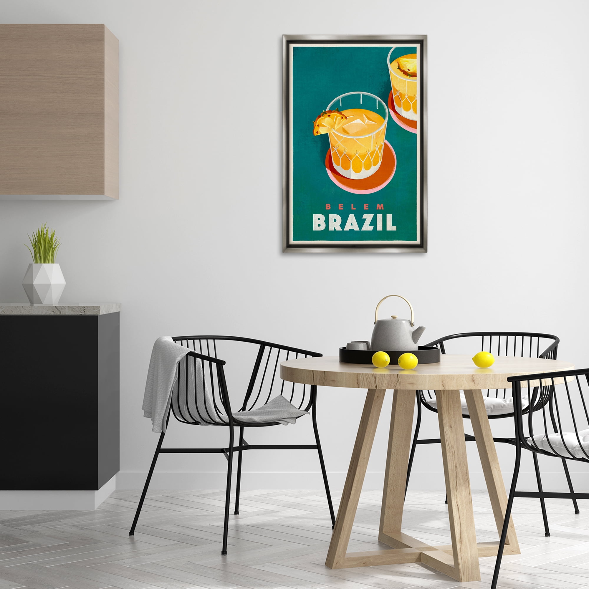 Stupell Industries Belem Brazil Cocktail Food & Beverage Painting Gray Floater Framed Canvas Art Print Wall Art, 21 x 31