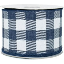 Navy Blue and White Plaid Wired Ribbon - 2 1/2 Inch x 10 Yards, Easter, Wreath, Memorial Day, 4th of July, Fall, Christmas