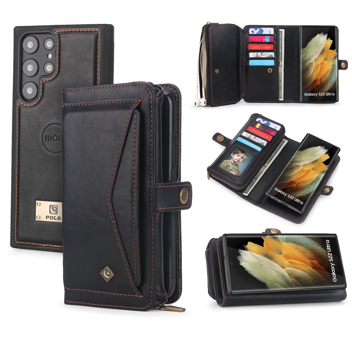 IMEIKONST Samsung Galaxy S23 Ultra Case, Galaxy S23 Ultra Zipper Wallet  Case Soft Fiber Pattern with Credit Card Holder Kickstand Magnetic  Protective