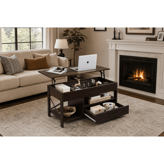 Ktaxon Black Lift Coffee Table with Storage and Open Shelves