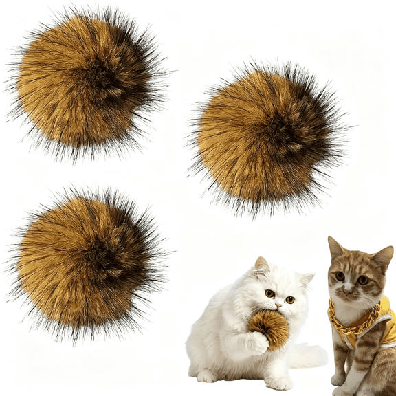 BESTSKY 3Pcs Soft Fluffy Rabbit Fur Catnip Balls-Fake Fur Cat Toys for Indoor Cats,Washable&Fun to Perfect for Bunny Kicks,Exercise&Bonding