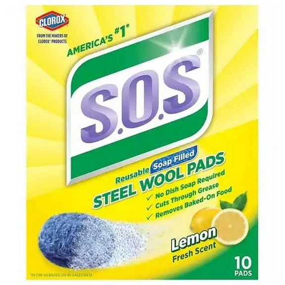 S.O.S Steel Wool Soap Pads, Lemon Fresh, 10 Ea, 2 Pack