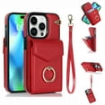 thumbnail image 1 of Mantto Wallet Case for iPhone 11 Pro Max with Kickstand Rotated Finger Ring Holder Bracket Case, PU Leather Card Slots Magnetic Case with RFID Blocking Protective Shockproof Wrist Strap Case,Red, 1 of 9