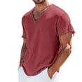 thumbnail image 3 of Linen T Shirts for Men Lightweight Breathable Short Sleeve V Neck T-Shirts Vintage Loose Fit Summer Casual Beach Tee Tops, XL, 3 of 6