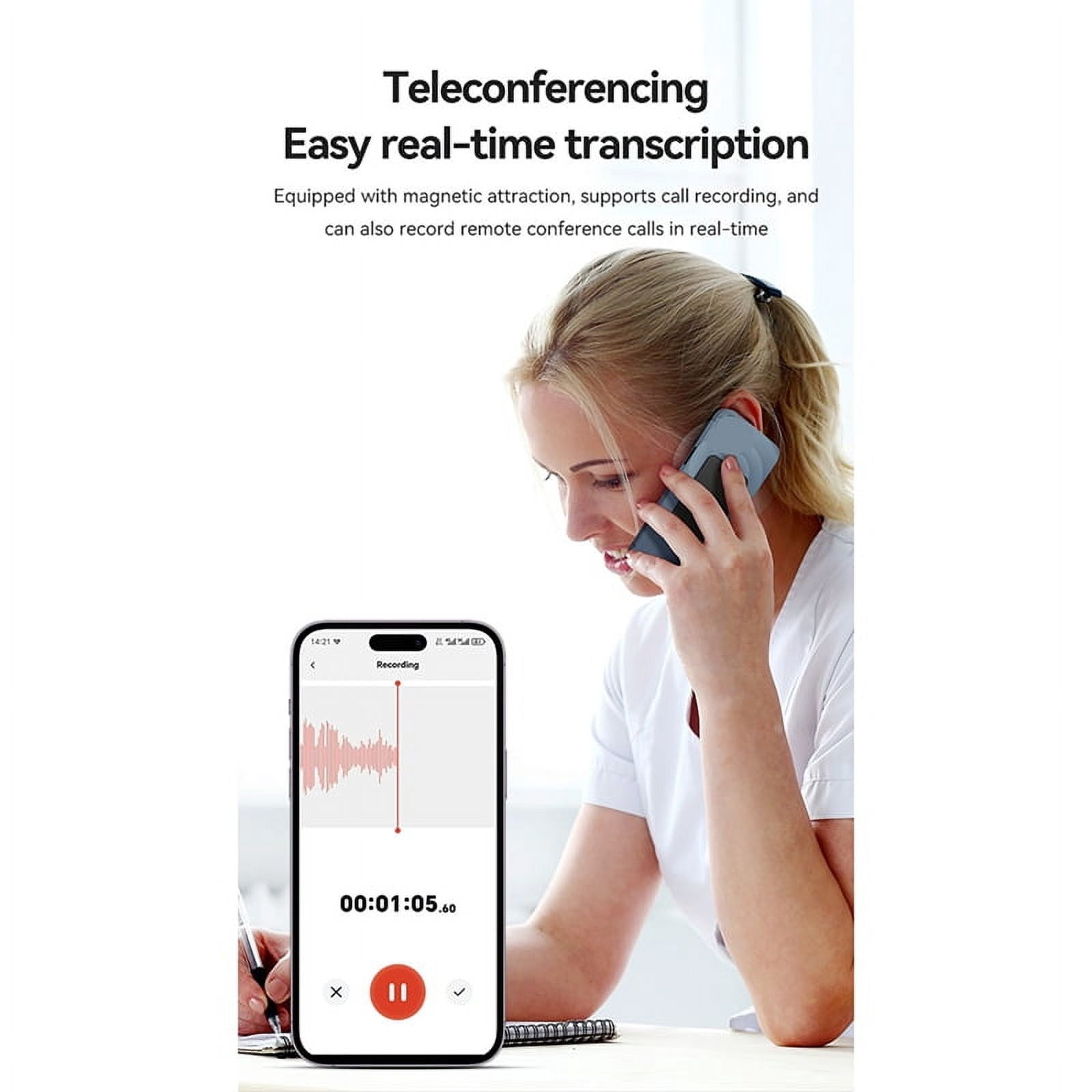 AI ChatGPT-4 App Phone Call Activated Voice Recorder Transcribe Summarize LanguageTranslation Smart Magnet Adsorb 32GB