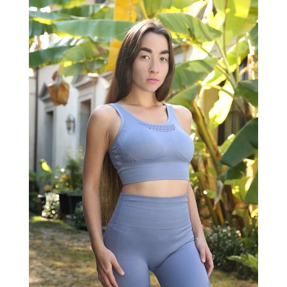 Mesh Seamless Bra with Cutouts - Grey Purple