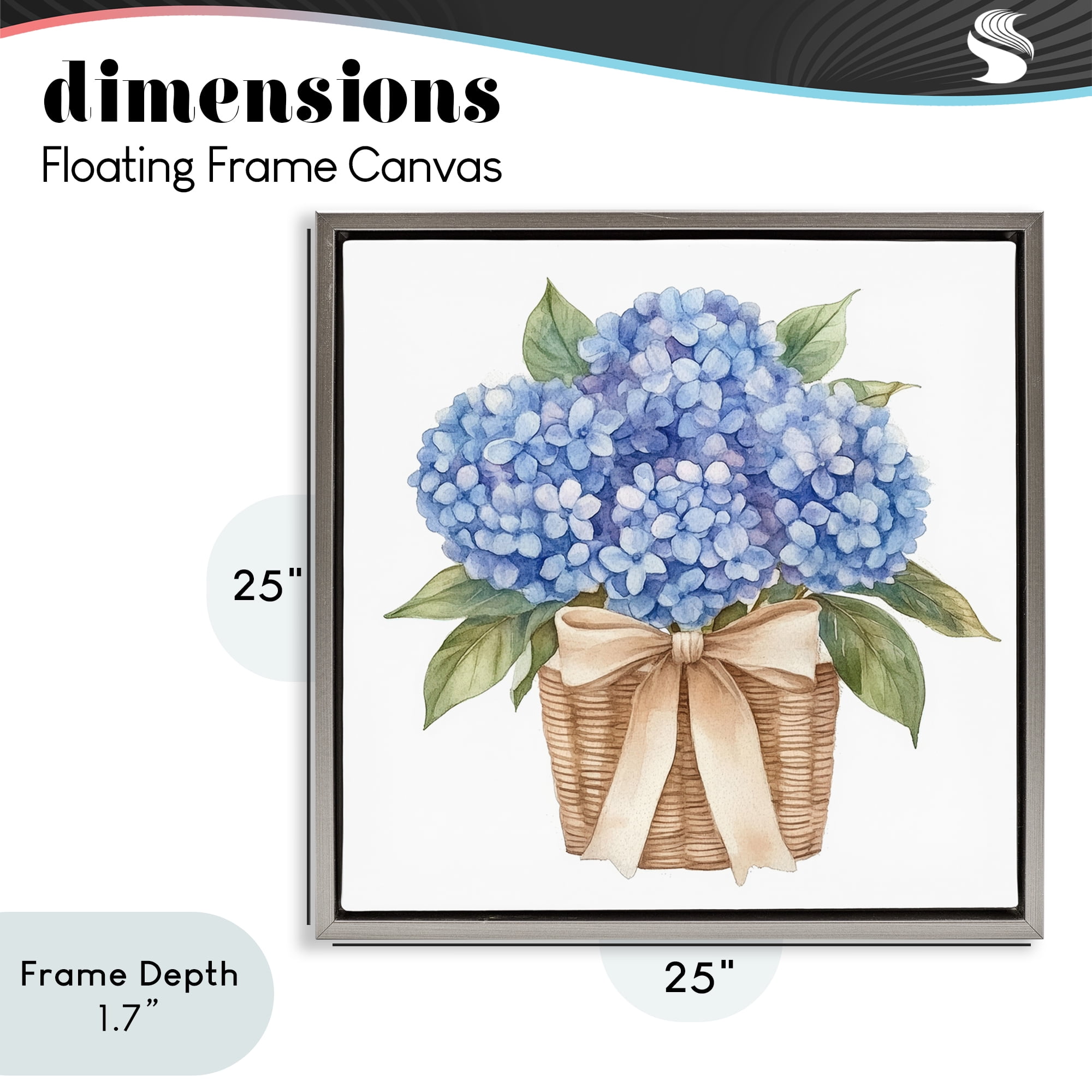 Stupell Industries Blue Hydrangea Picnic Basket Gray Framed Floater Canvas Wall Art, design by Petal Prints Design