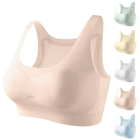 Riecok Big Girl Sports Bra Seamless Cotton Training Tank Middle Aged Girls  Sports Shockproof Comfortable Breathable Underwear No Steel Ring Thin Design With Built-in Chest Cushion Underwear Beige M