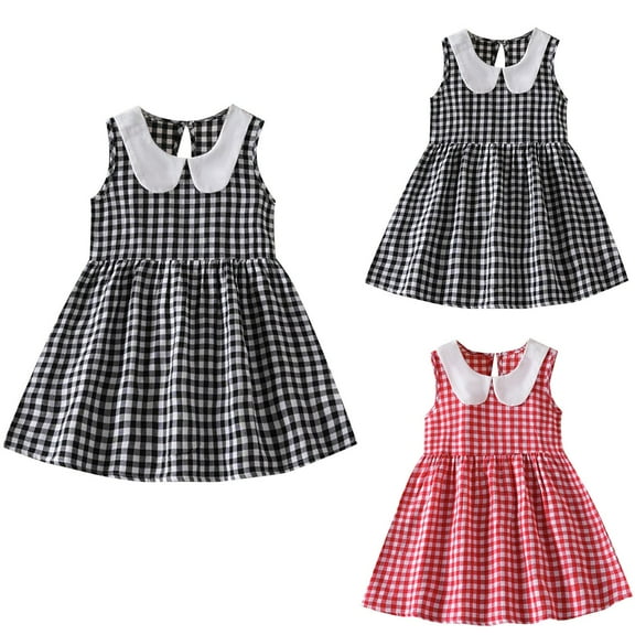 Ashirexll Girls Summer Dresses, Little Girls Dresses, 2-8 Years Girl's Sleeveless Plaid Printed Dress Fashion Princess Dress Comfortable Dress