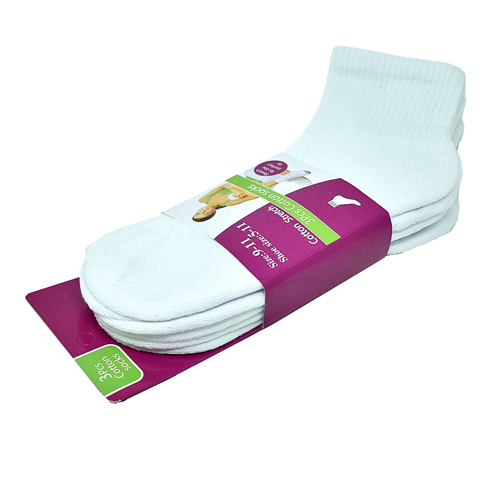 12 Pairs Women's Cotton Solid White Athletic Cushioned Ankle Quarter Socks Size 9-11