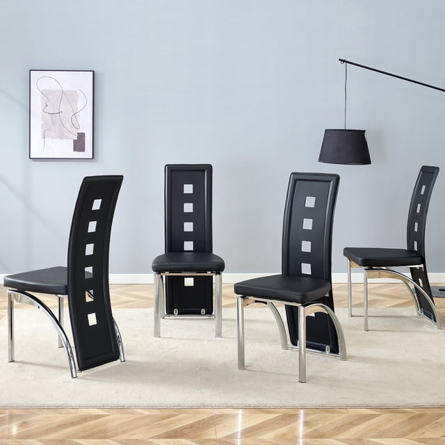 Noble House Modern Minimalist 4-Piece Dining Chair Set - Black Saddleback