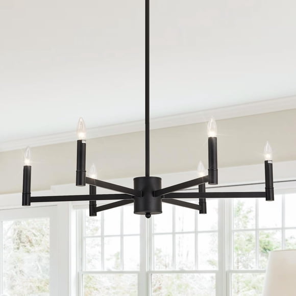 ASGYISA 6-Light Candle Chandeliers Modern Black Farmhouse Ceiling Light Fixture Industrial Pendant Lighting for Dining Room Livin