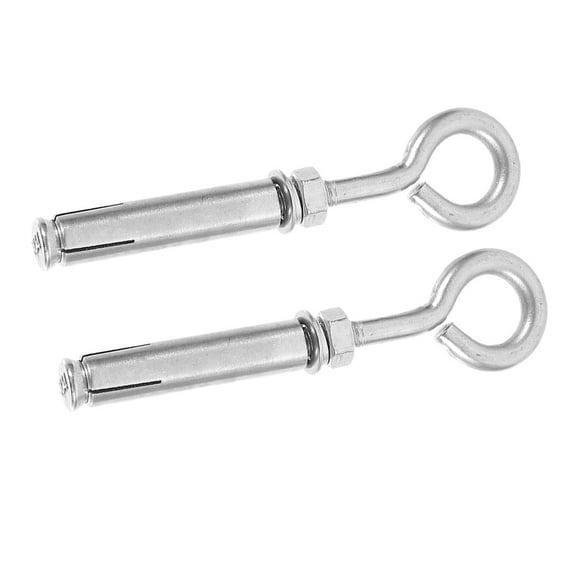 2 Pcs Expansion Screw Bolts Ring Eyes Wall Concrete Masonry Silver