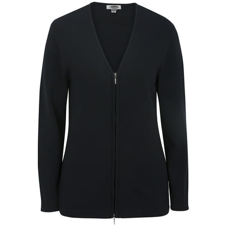 Trim Zip Cardigan - EDWARDS Women's' FULL ZIP V-NECK CARDIGAN SWEATER--7062