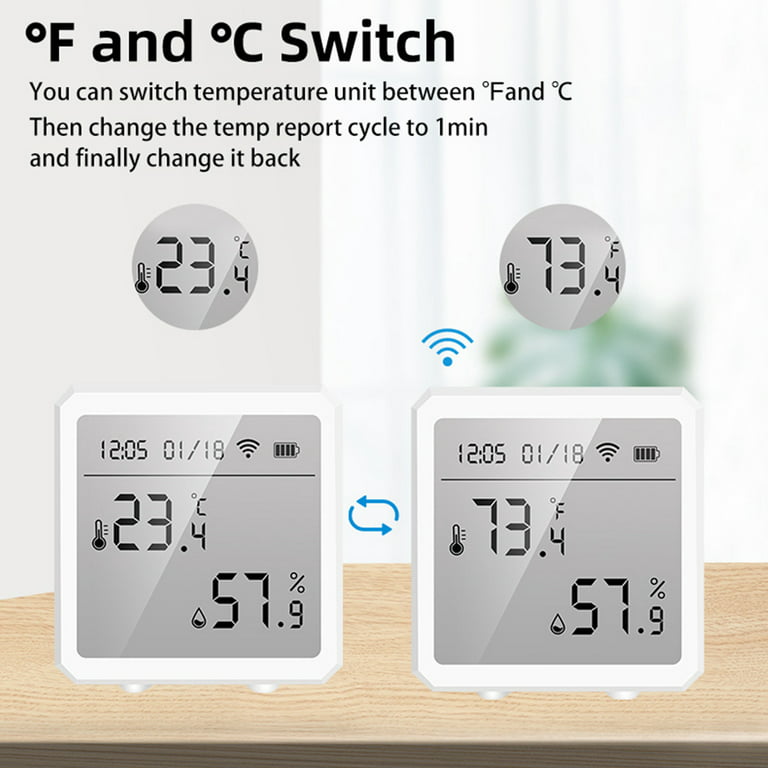 FUYGRCJ- Indoor Thermometer Hygrometer Smart Wireless WiFi Bluetooth  Temperature Humidity Remote Monitor Battery Powered Temperature and  Humidity Sensor for Home Office Greenhouse(White) - Yahoo Shopping